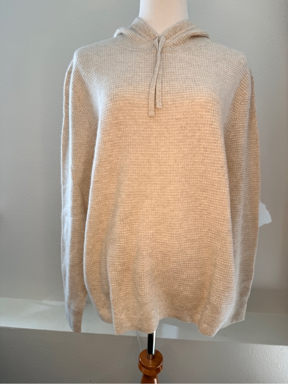 J. Crew Cream and Tan Hoodie Sweater 100% Cashmere.